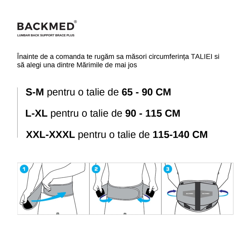 Centura pentru suport lombar BACKMED PLUS cu PAD detașabil din silicon
