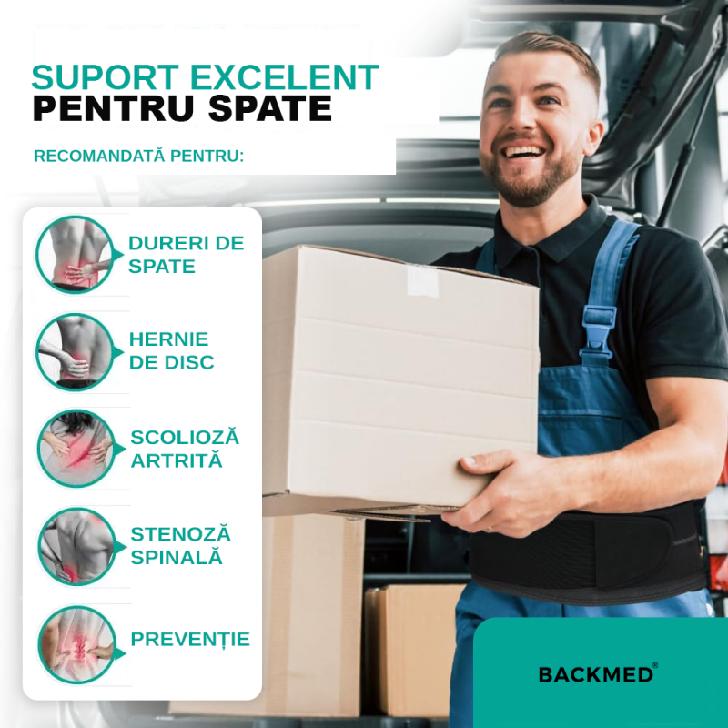 Centura pentru suport lombar BACKMED PLUS cu PAD detașabil din silicon