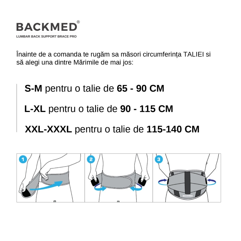 Centura pentru suport lombar BACKMED PRO - LB-2 cu PAD detașabil